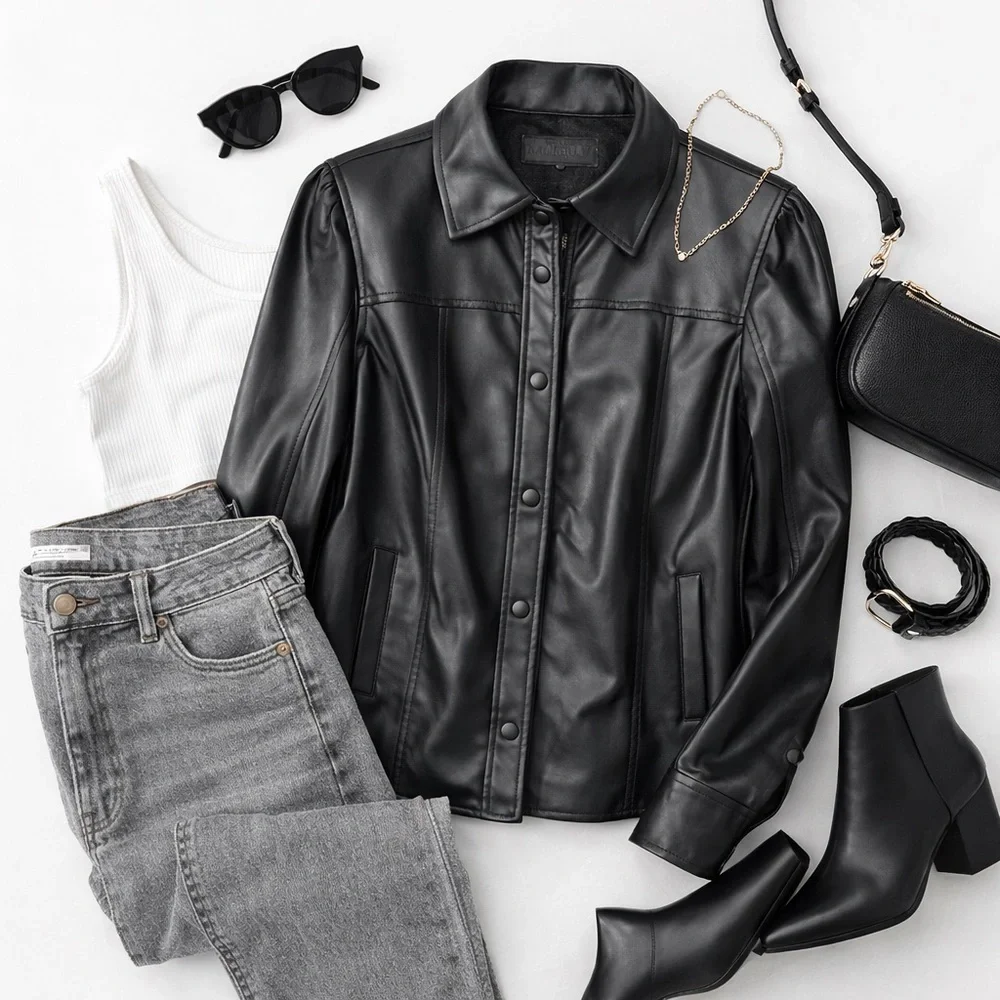 BLANKNYC | Black Faux Leather Jacket | Snap Front | Long Sleeve | Size M - Picture 2 of 6